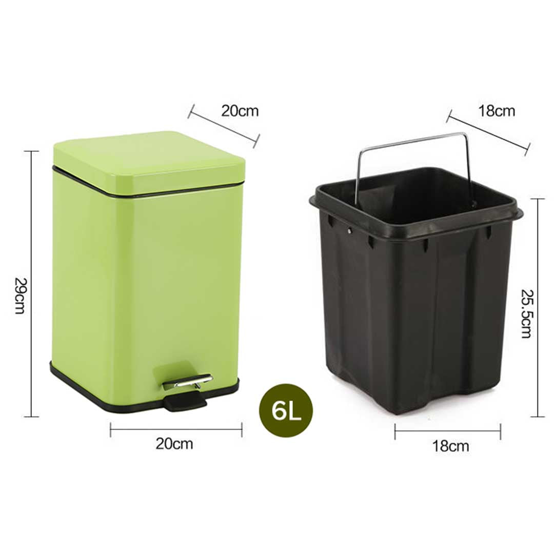SOGA 2X Foot Pedal Stainless Steel Rubbish Recycling Garbage Waste Trash Bin Square 6L Green