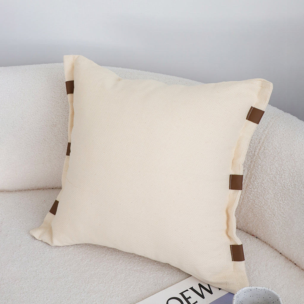 SOGA 45cm Modern Cream Leather Tab Detail Textured Pillowcase
