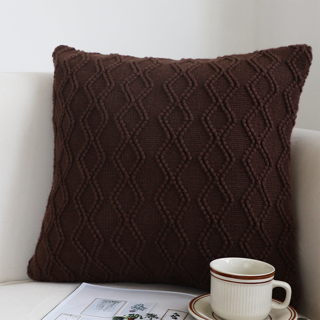 SOGA 45cm Deep Chocolate Brown Diamond Knit Pillowcase
