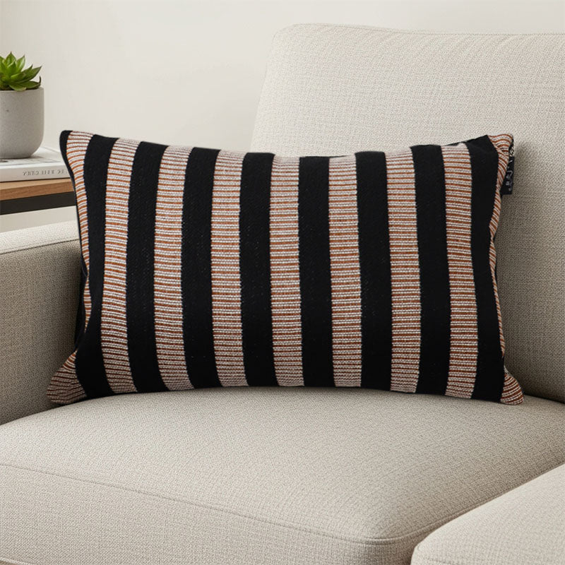 SOGA 30x50cm Black & Tan Striped Rectangular Pillowcase