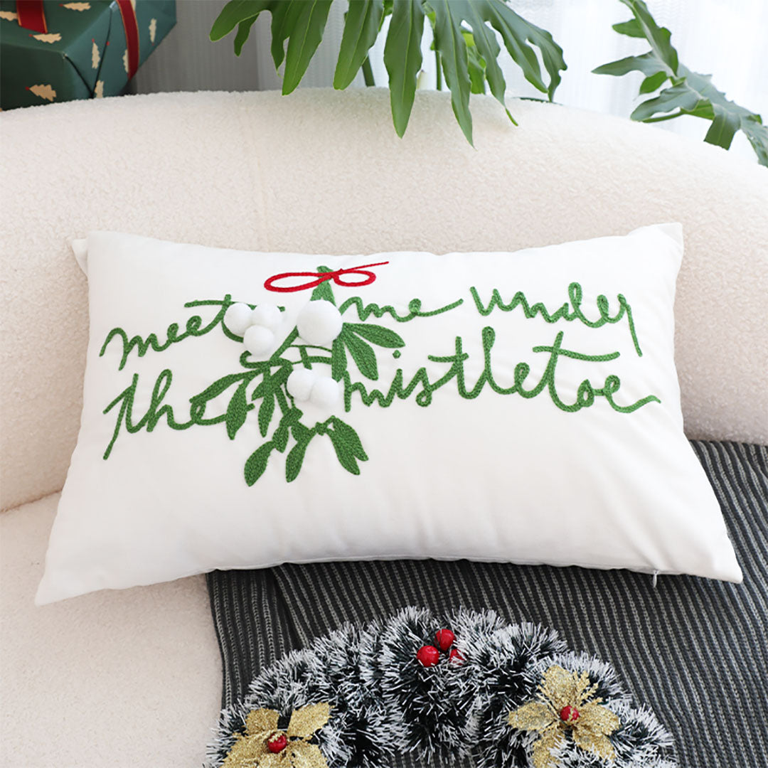 SOGA 45cm Embroidered Christmas Pillowcase – Festive Elegance in White