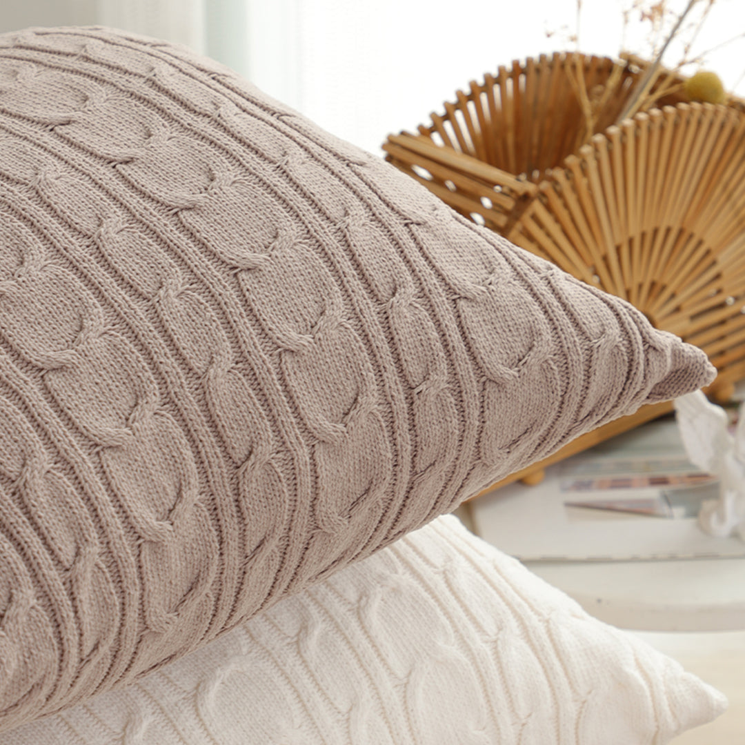 SOGA 2X 45cm Dusty Rose Cable Knit Decorative Pillowcase
