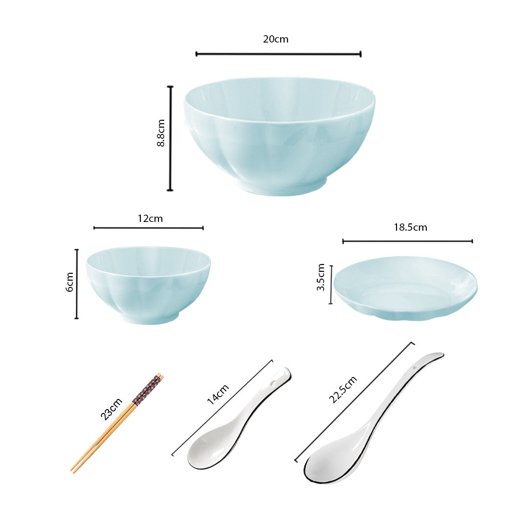 SOGA Light Blue Japanese Style Ceramic Dinnerware Crockery Soup Bowl Plate Server Kitchen Home Decor Set of 9