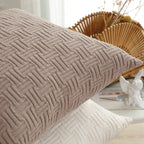 SOGA 45cm Woven Grid Knit Decorative Pillowcase - Taupe Beige