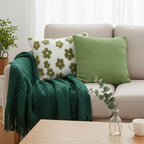 SOGA 3PC Cozy Home Set – Green Diamond Knit Throw Blanket with Decorative Pillow Covers (Weave & Bloom Design)