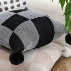 SOGA 45cm Modern Comfort Black & Gray Gingham Pillowcase with Pom Poms