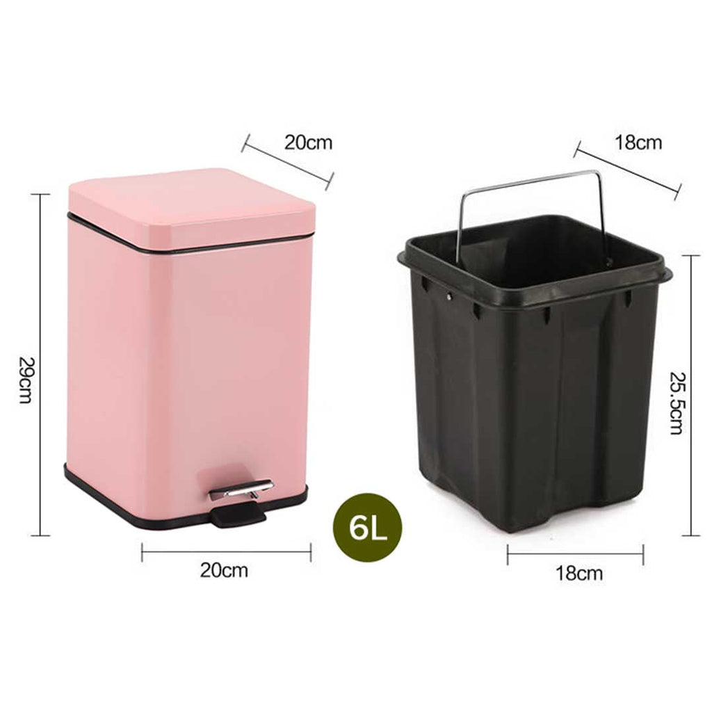 SOGA 2X Foot Pedal Stainless Steel Rubbish Recycling Garbage Waste Trash Bin Square 6L Pink