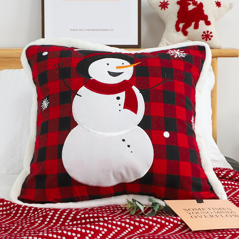 SOGA 45cm Holiday Snowman Pillowcase (Red Plaid)