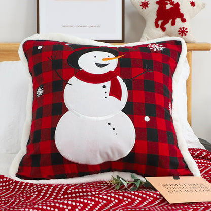 SOGA 45cm Holiday Snowman Pillowcase (Red Plaid)