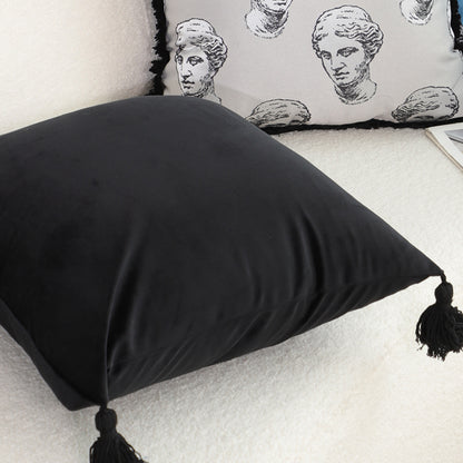 SOGA 45cm Black Velvet Butterfly Tassel Pillowcase – Vintage Accent