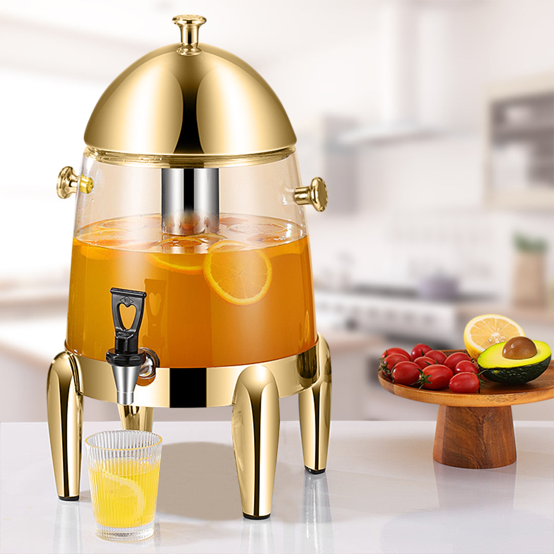 SOGA Stainless Steel 3.2 Gal Beverage Dispenser Hot and Cold Juice Water Tea Chafer Urn Buffet Drink Container Jug with Gold Accents