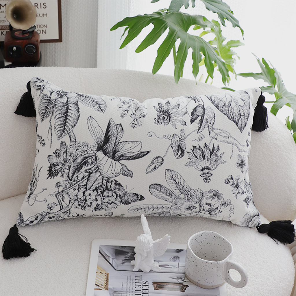 SOGA 30x50cm Chic Botanical Bliss Rectangular Pillowcase with Tassel Accents