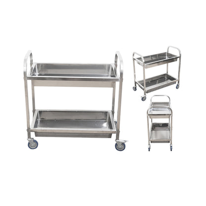 SOGA 2X 2 Tier 95x50x95cm Stainless Steel Kitchen Trolley Bowl Collect Service FoodCart Large