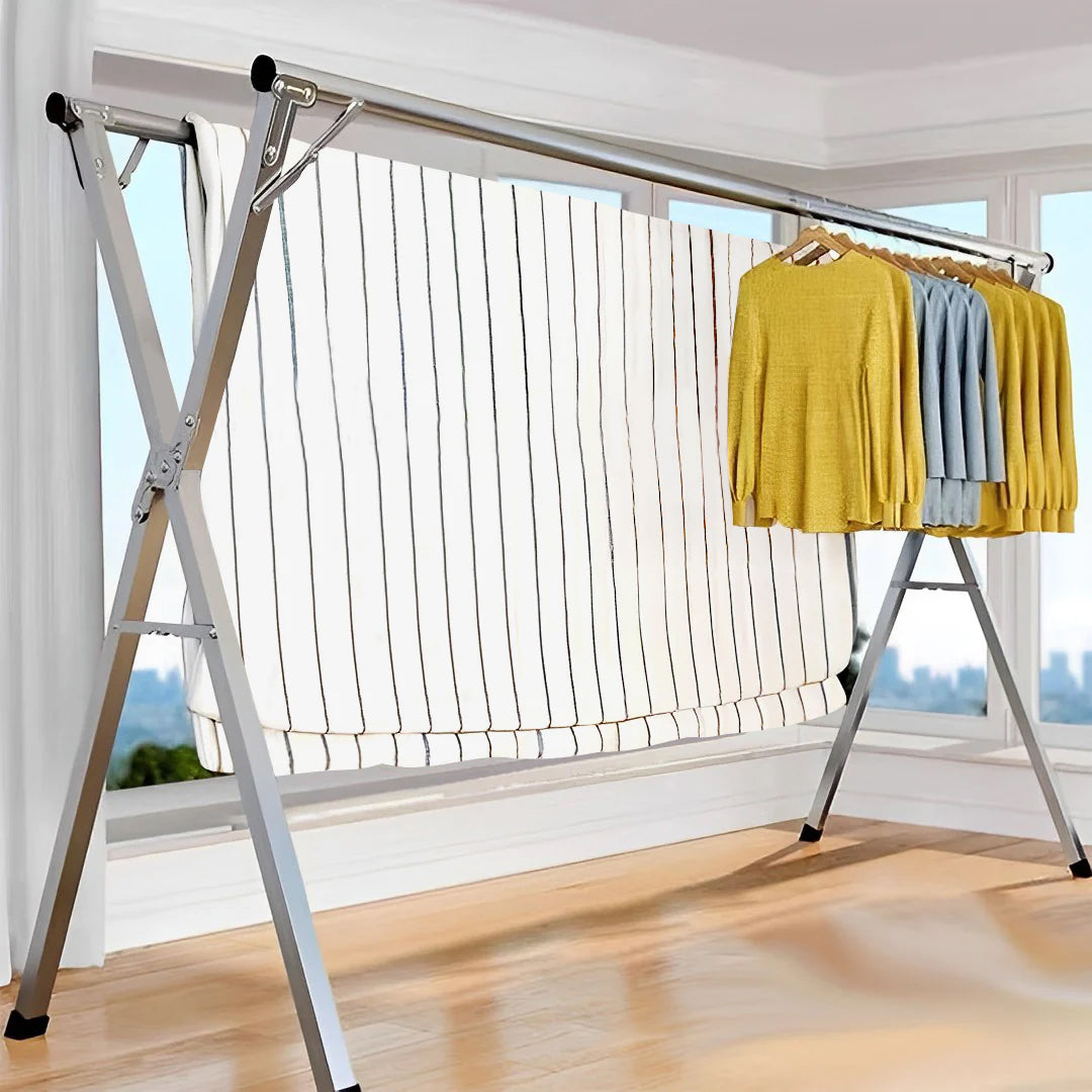 SOGA 2.4m Portable Standing Clothes Drying Rack Foldable Space-Saving Laundry Holder Indoor Outdoor