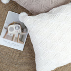 SOGA 45cm Luxurious Ivory Diamond Knit Throw Pillowcase with Pom Poms