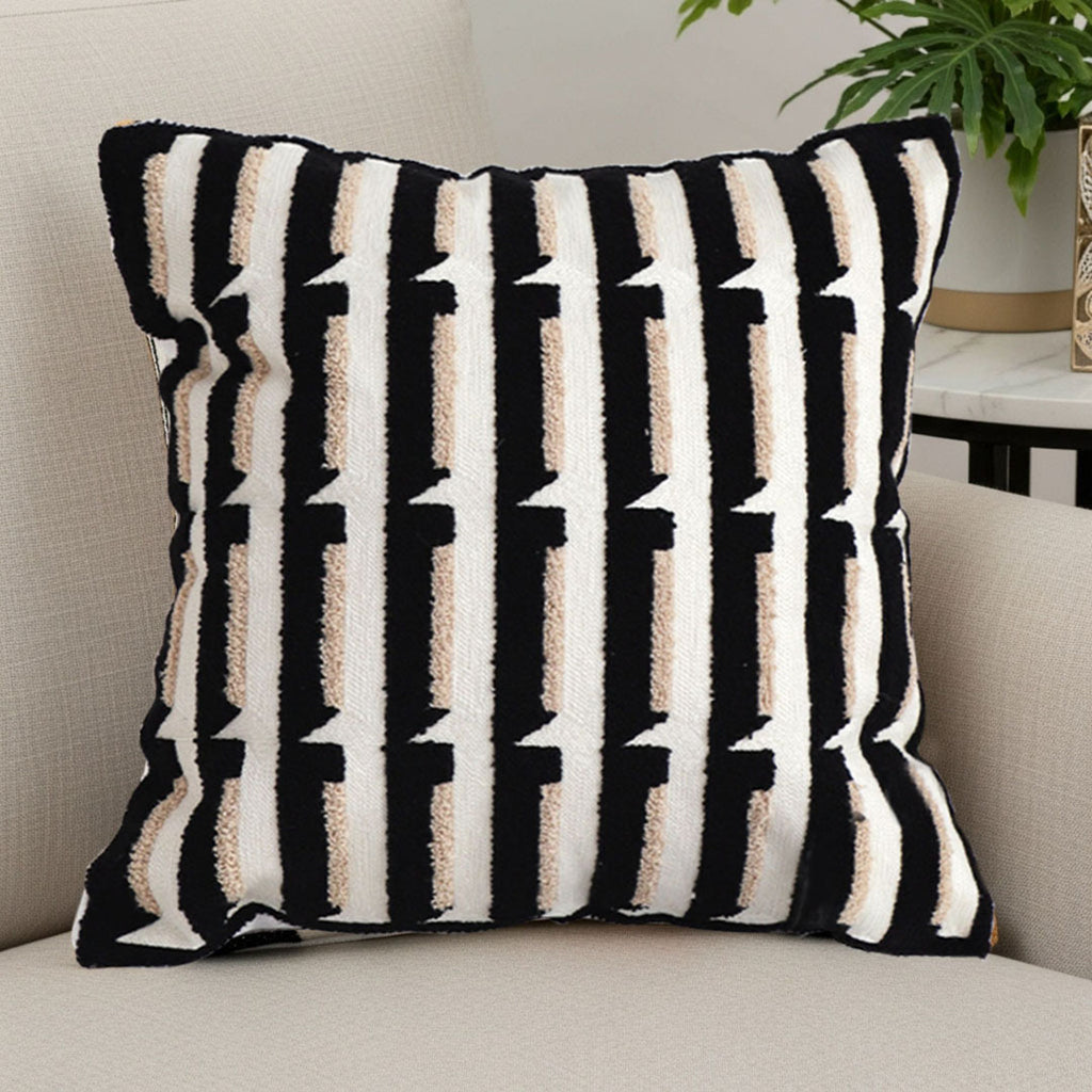 SOGA 45cm Black & White Modern Stripe Tufted Polyester Pillow Cover