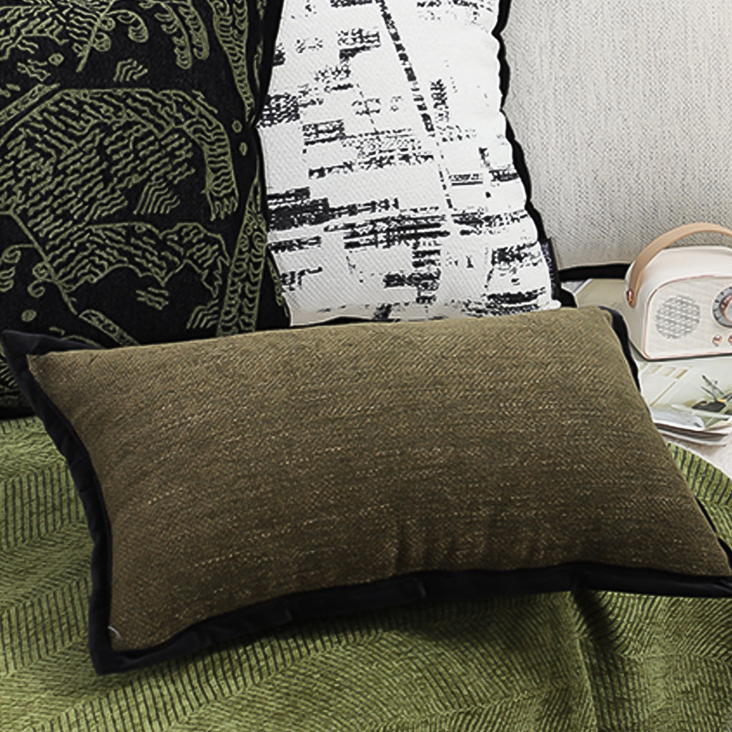 SOGA 30x50cm Versatile Olive Green Lumbar Pillowcase with Black Border