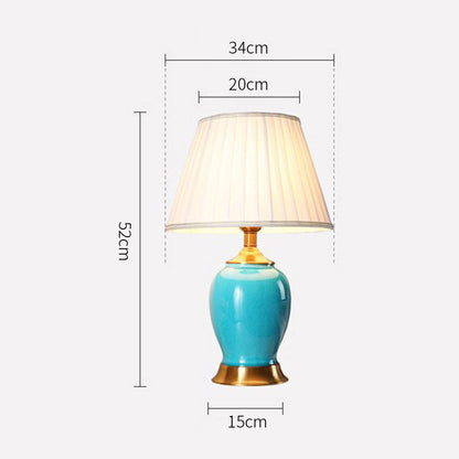 SOGA Ceramic Oval Table Lamp with Gold Metal Base Desk Lamp Blue