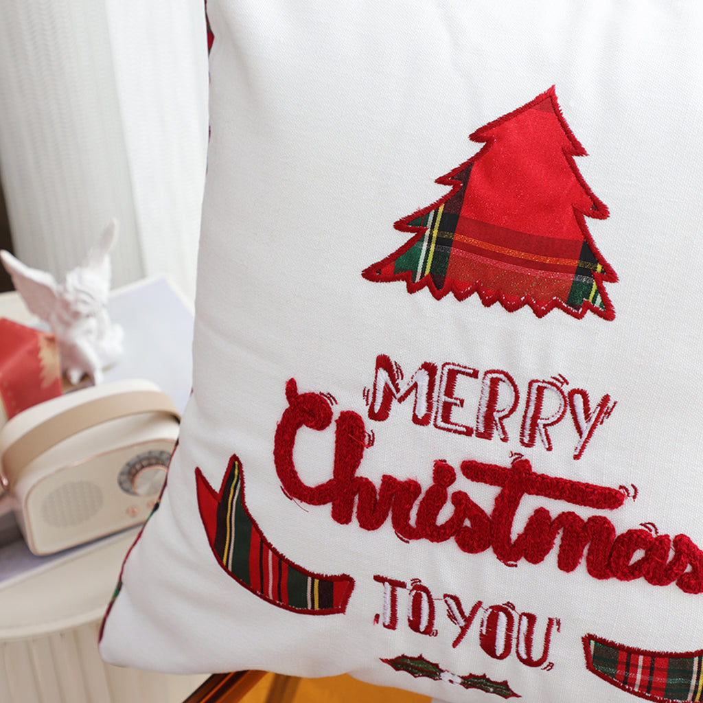 SOGA 45cm “Merry Christmas To You” Festive White Pillowcase with Red & Green Accents