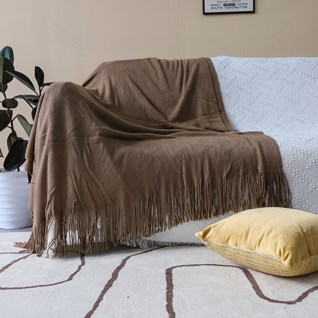 SOGA 2X Acrylic Knitted Throw Blanket – Solid Fringed Warm Cozy Woven Cover for Couch, Bed, Sofa Home Decor, Coffee