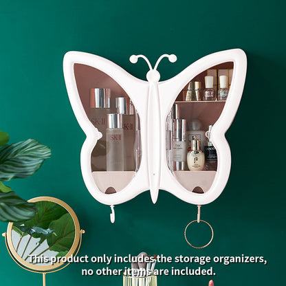 SOGA 2X White Butterfly Shape Wall-Mounted Makeup Organiser Dustproof Waterproof Bathroom Storage Box Home Decor