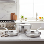 SOGA Essential Cooking Set – Stainless Steel Fry Pans (24cm & 28cm) + 17L Stock Pot, Silver