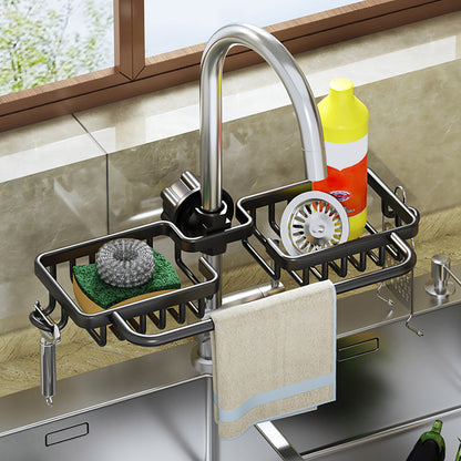 SOGA Black Kitchen Sink Organiser Faucet Soap Sponge Caddy Rack Drainer with Towel Bar Holder