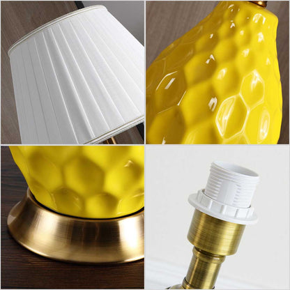 SOGA 4X Textured Ceramic Oval Table Lamp with Gold Metal Base Yellow