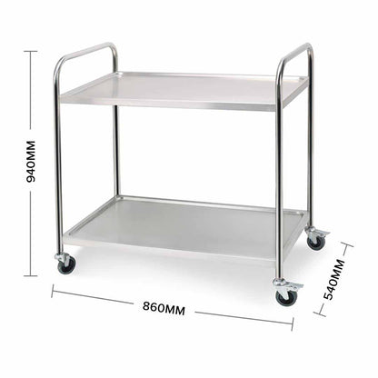 SOGA 2 Tier Stainless Steel Kitchen Dinning Food Cart Trolley Utility Round 86x54x94cm Large