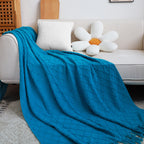 SOGA Knitted Throw Blanket – Warm Cozy Woven Cover with Diamond Pattern & Tassels for Couch, Bed, Sofa, Home Decor, Blue