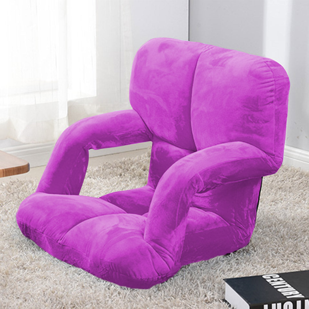 SOGA 4X Foldable Lounge Cushion Adjustable Floor Lazy Recliner Chair with Armrest Purple