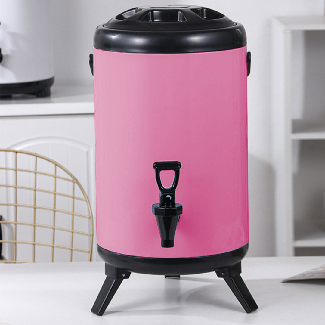 SOGA 4X 16L Stainless Steel Insulated Milk Tea Barrel Hot and Cold Beverage Dispenser Container with Faucet Pink