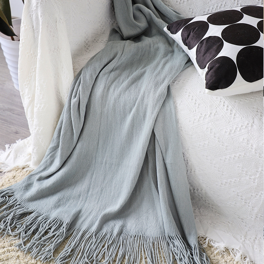 SOGA 2X Grey Acrylic Knitted Throw Blanket Solid Fringed Warm Cozy Woven Cover Couch Bed Sofa Home Decor