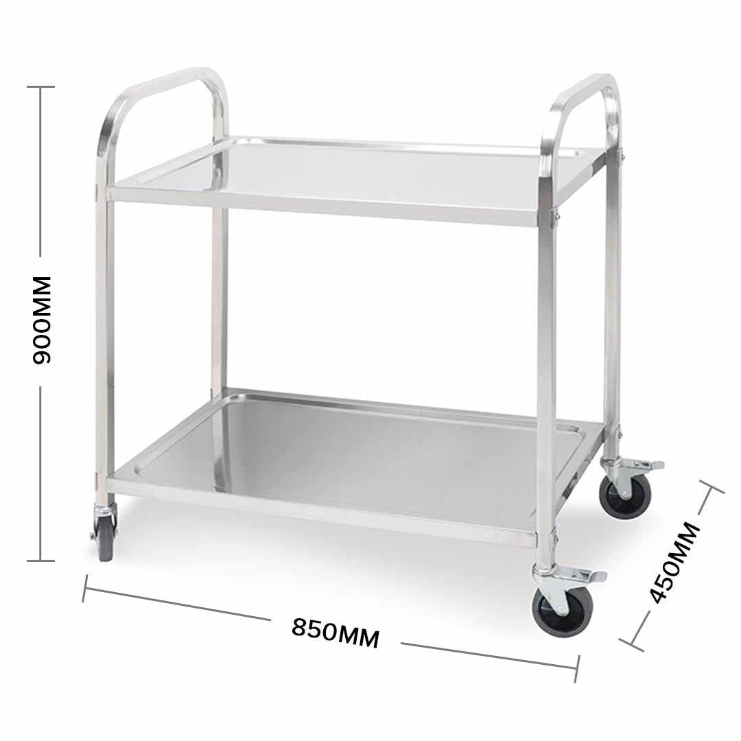 SOGA 2 Tier Stainless Steel Kitchen Dining Food Cart Trolley Utility Size 85x45x90cm Medium