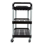 SOGA 3 Tier Food Trolley Food Waste Cart With Two Bins Storage Kitchen Black 83x43x95cm Small