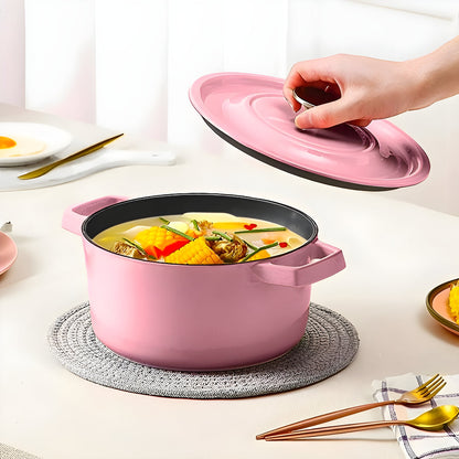 SOGA Cast Iron Enamel Porcelain Stewpot Casserole Stew Cooking Pot With Lid 3.6L Pink 24cm