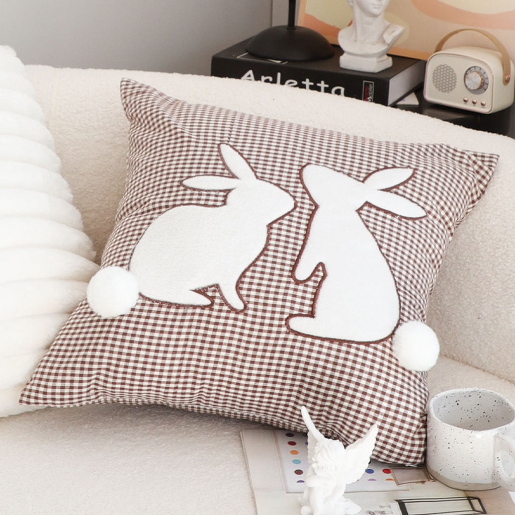 SOGA 45cm Brown Gingham Bunny Pillowcase