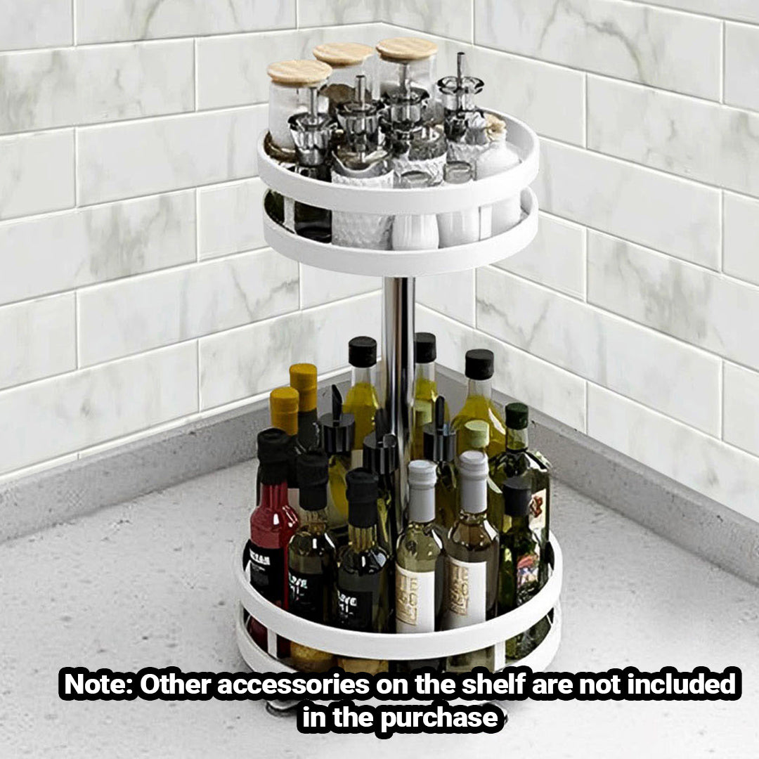 SOGA 2X 2 Tier Steel White Round Rotating Multi-Function Kitchen Portable Storage Spice Seasoning Kitchen Countertop Organiser Shelf