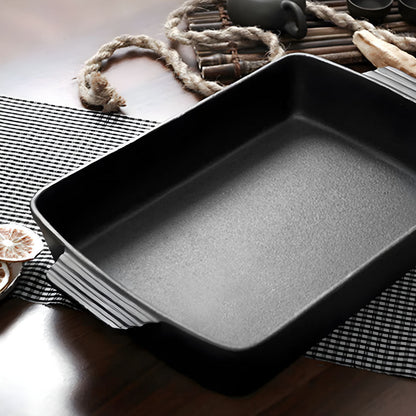 SOGA 2X 38cm Cast Iron Rectangle Bread Cake Baking Dish Lasagna Roasting Pan