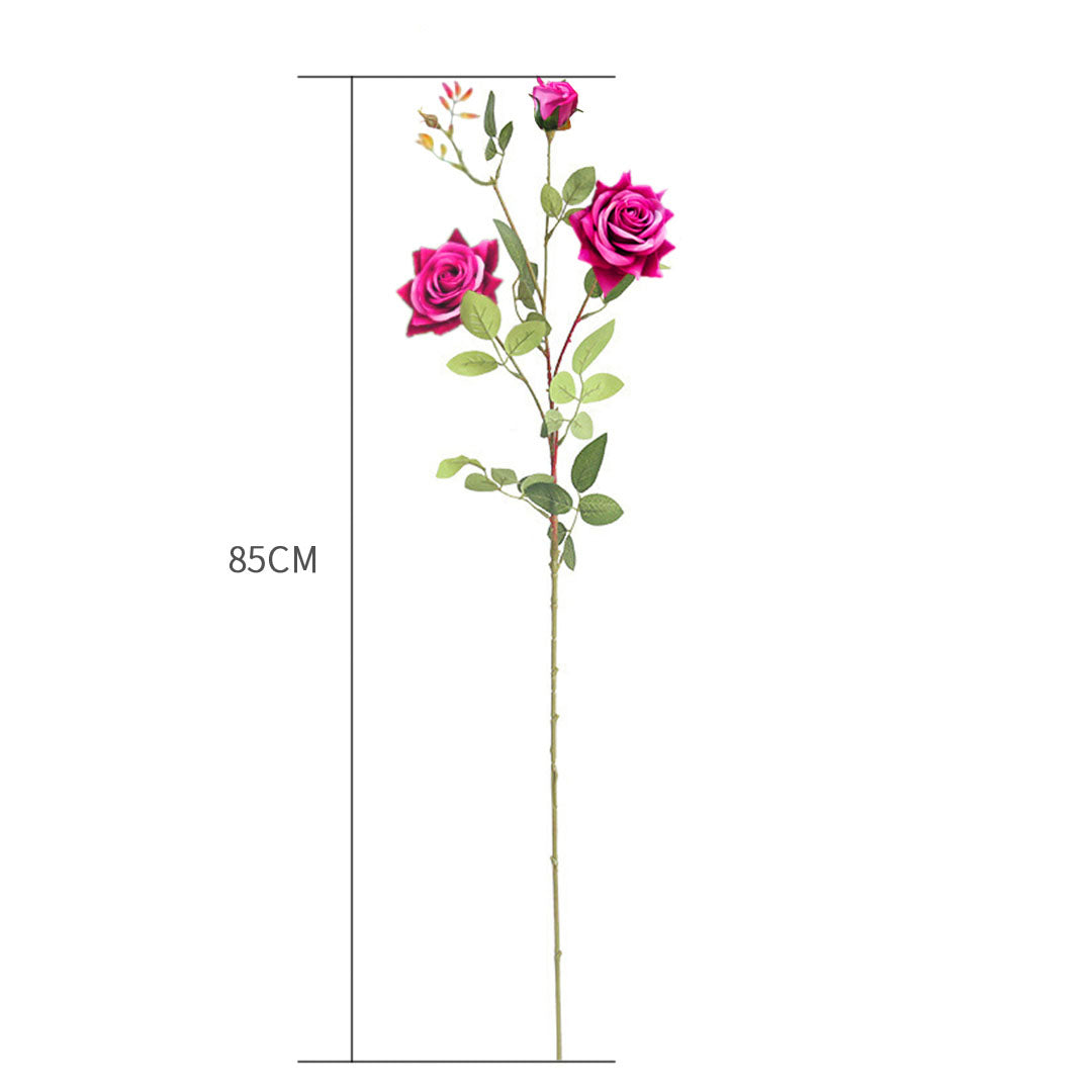 SOGA 67cm Blue Glass Tall Floor Vase and 12pcs Dark Pink Artificial Fake Flower Set