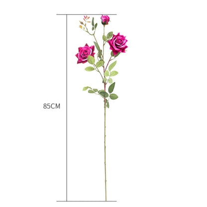 SOGA 67cm Blue Glass Tall Floor Vase and 12pcs Dark Pink Artificial Fake Flower Set