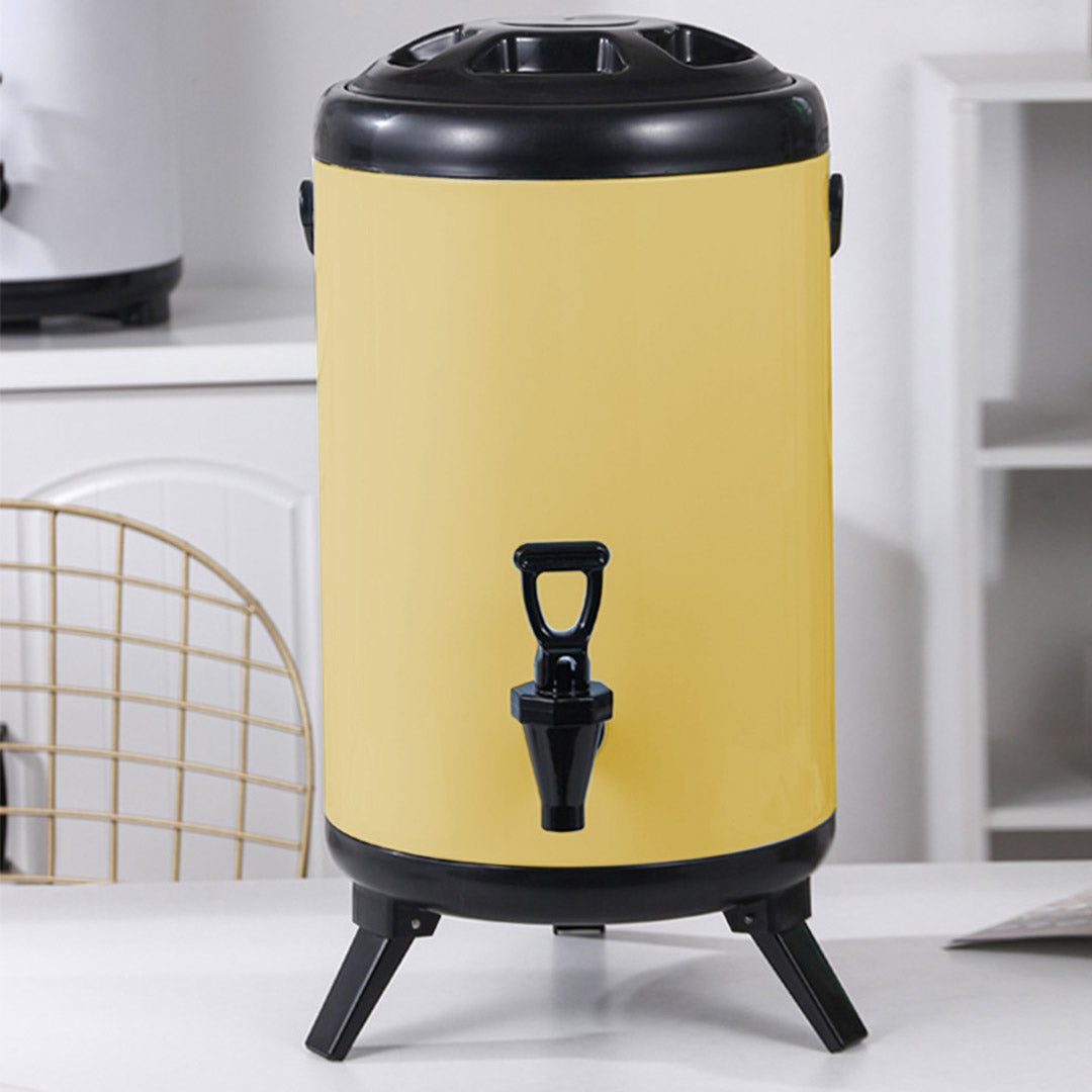 SOGA 8X 16L Stainless Steel Insulated Milk Tea Barrel Hot and Cold Beverage Dispenser Container with Faucet Yellow