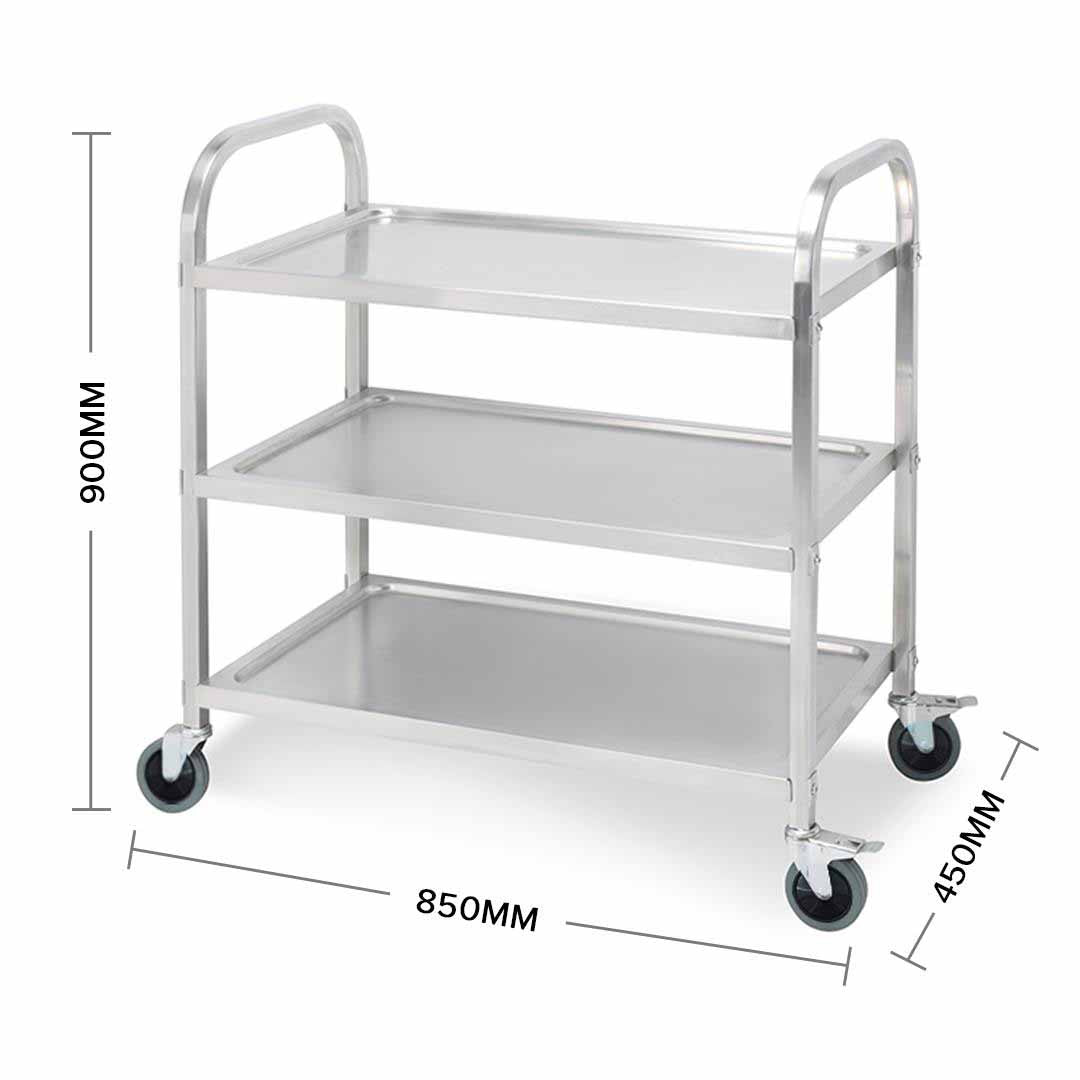 SOGA 3 Tier Stainless Steel Kitchen Dinning Food Cart Trolley Utility Size 85x45x90cm Medium