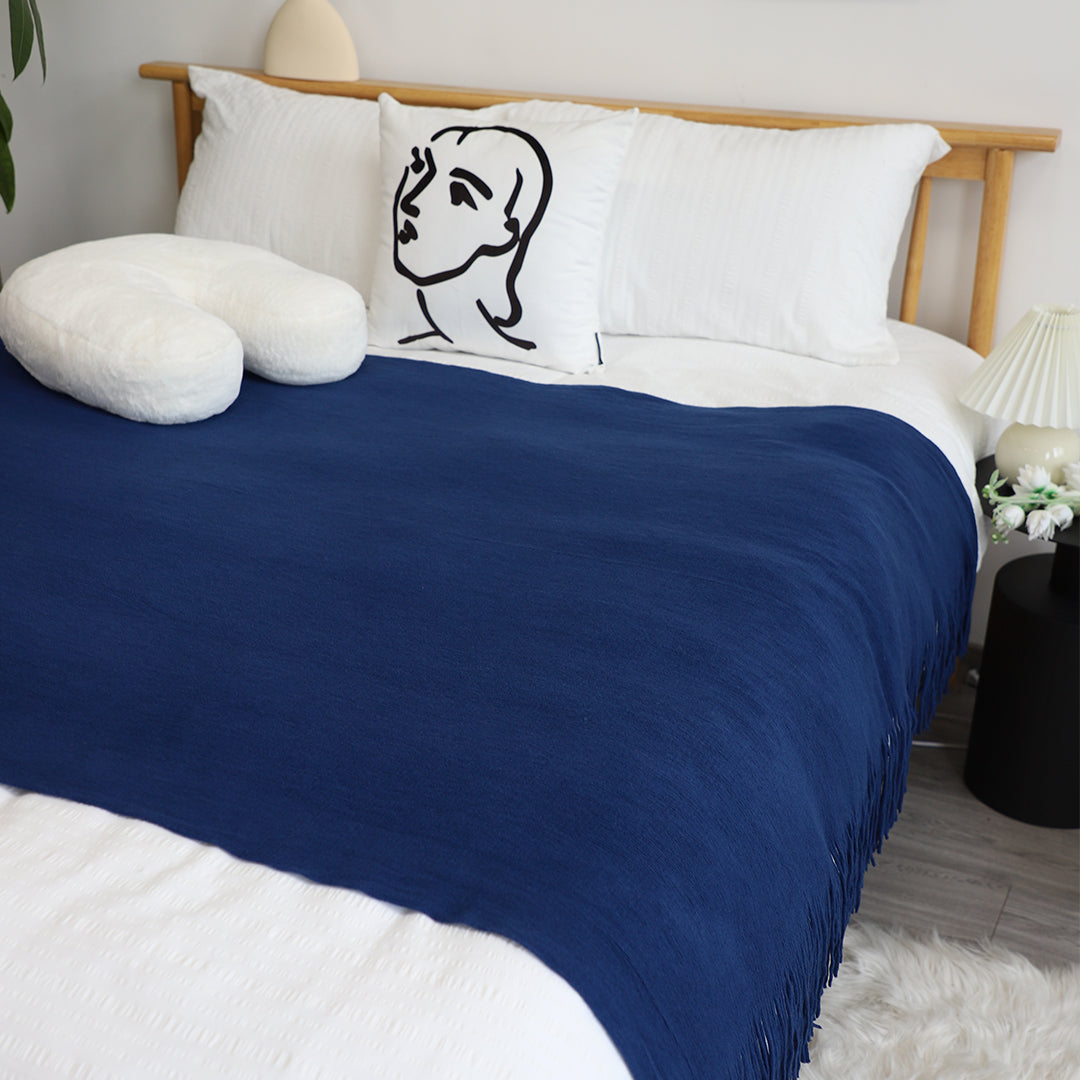 SOGA Acrylic Knitted Throw Blanket – Solid Warm Cozy Woven Cover with Fringes for Couch, Bed, Sofa, Home Decor, Royal Blue