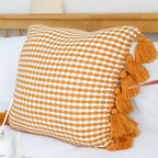 SOGA 2X 45cm Orange Houndstooth Pillow Cover with Tassels