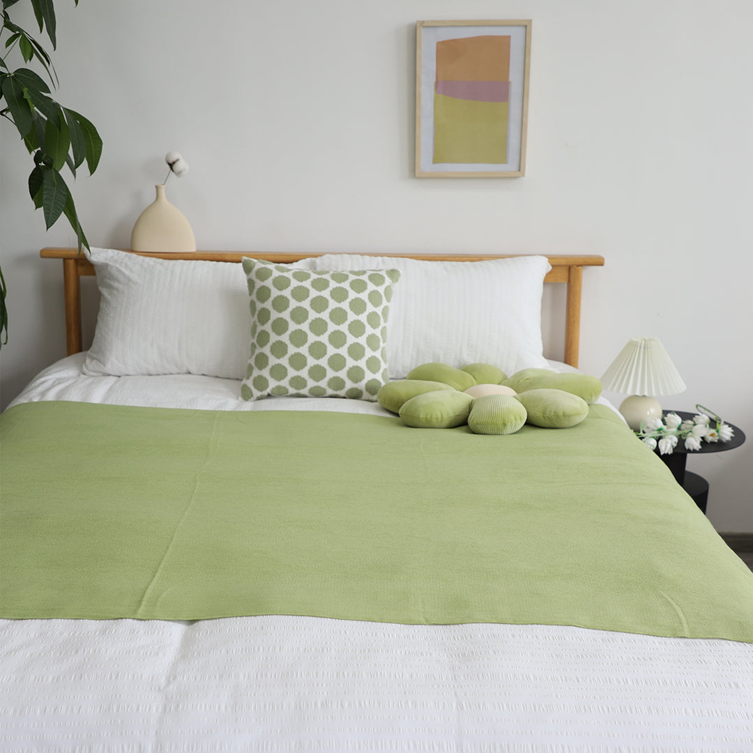 SOGA 2-Pack Acrylic Knitted Throw Blankets – Solid Warm Cozy Woven Covers with Fringes for Couch, Bed, Sofa, Home Decor, Green