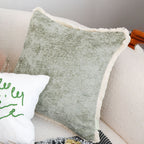SOGA 45cm Sage Green Velvet Pillowcase with Faux Fur Trim