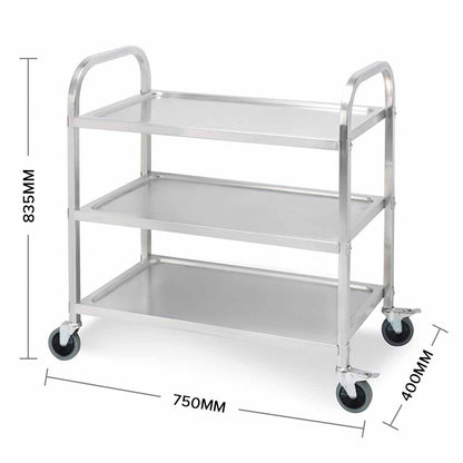 SOGA 3 Tier Stainless Steel Kitchen Dinning Food Cart Trolley Utility Size 75x40x83.5cm Small