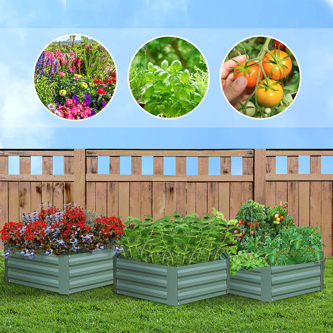 SOGA 2X 60cm Hexagon Shape Galvanised Raised Garden Bed Vegetable Herb Flower Outdoor Planter Box