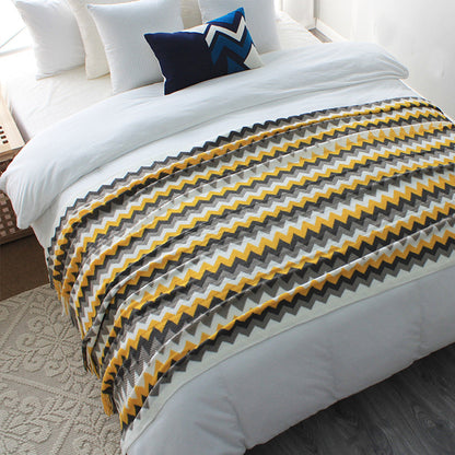 SOGA 2X 220cm Yellow Zigzag Striped Throw Blanket Acrylic Wave Knitted Fringed Woven Cover Couch Bed Sofa Home Decor